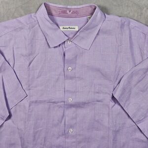 Tommy Bahama Button Up Shirt Mens XXL Purple 100% Linen Short Sleeve Beach
